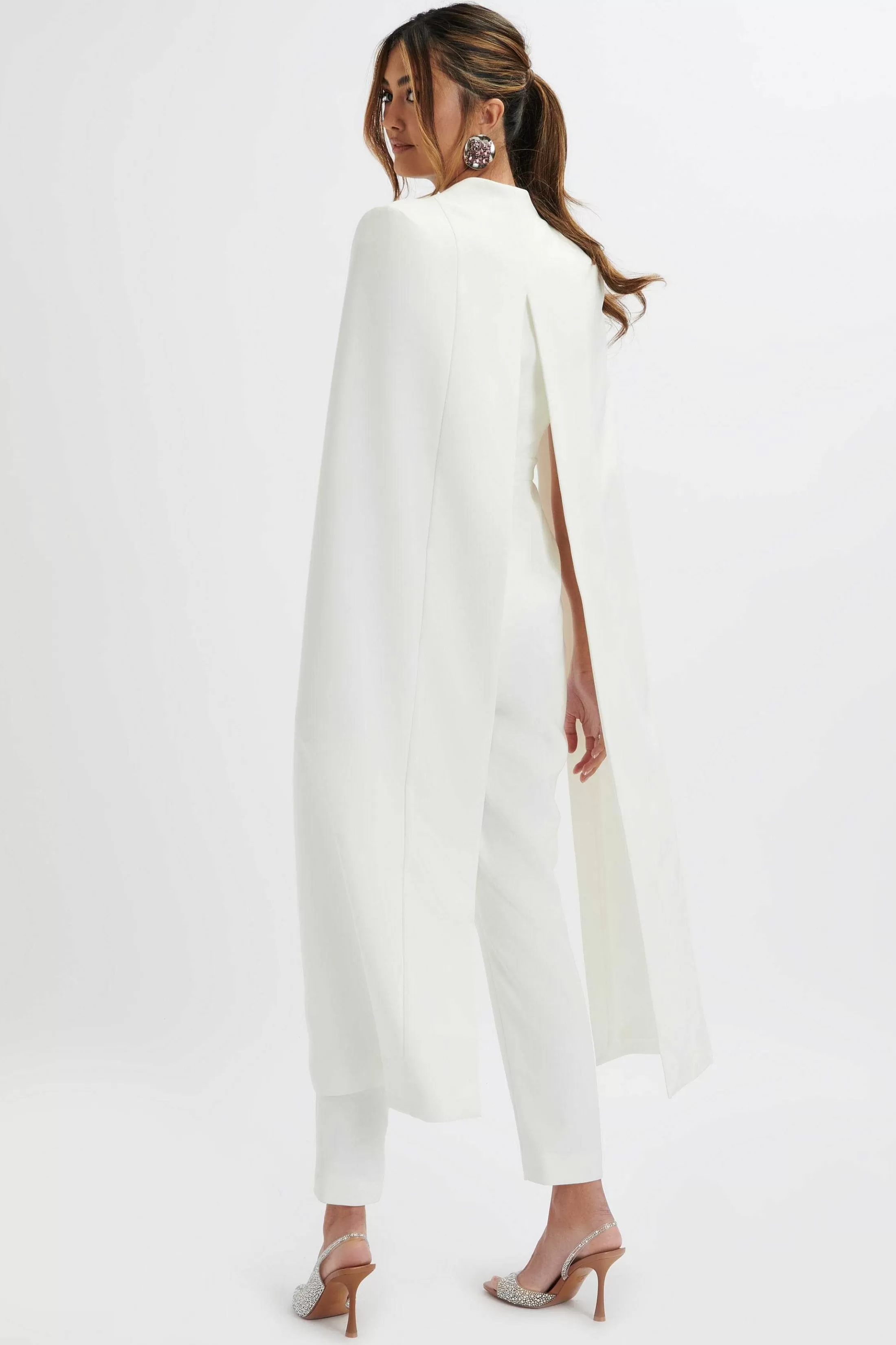 Lavish Alice Jumpsuits & Playsuits<Rayna Longline Cape Tailored Jumpsuit In White