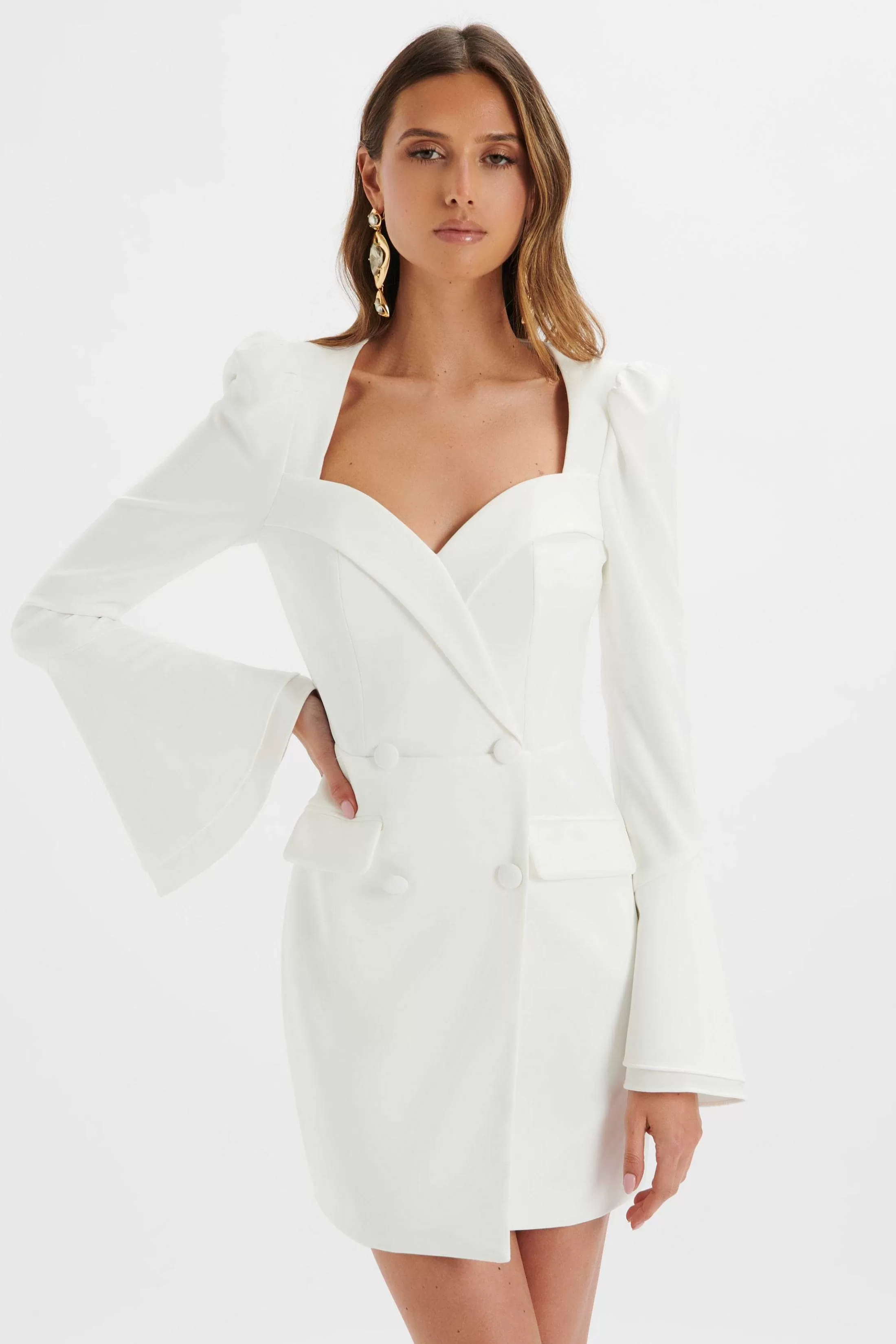 Lavish Alice Dresses<Rebeccah Flared Sleeve Blazer Mini Dress In White