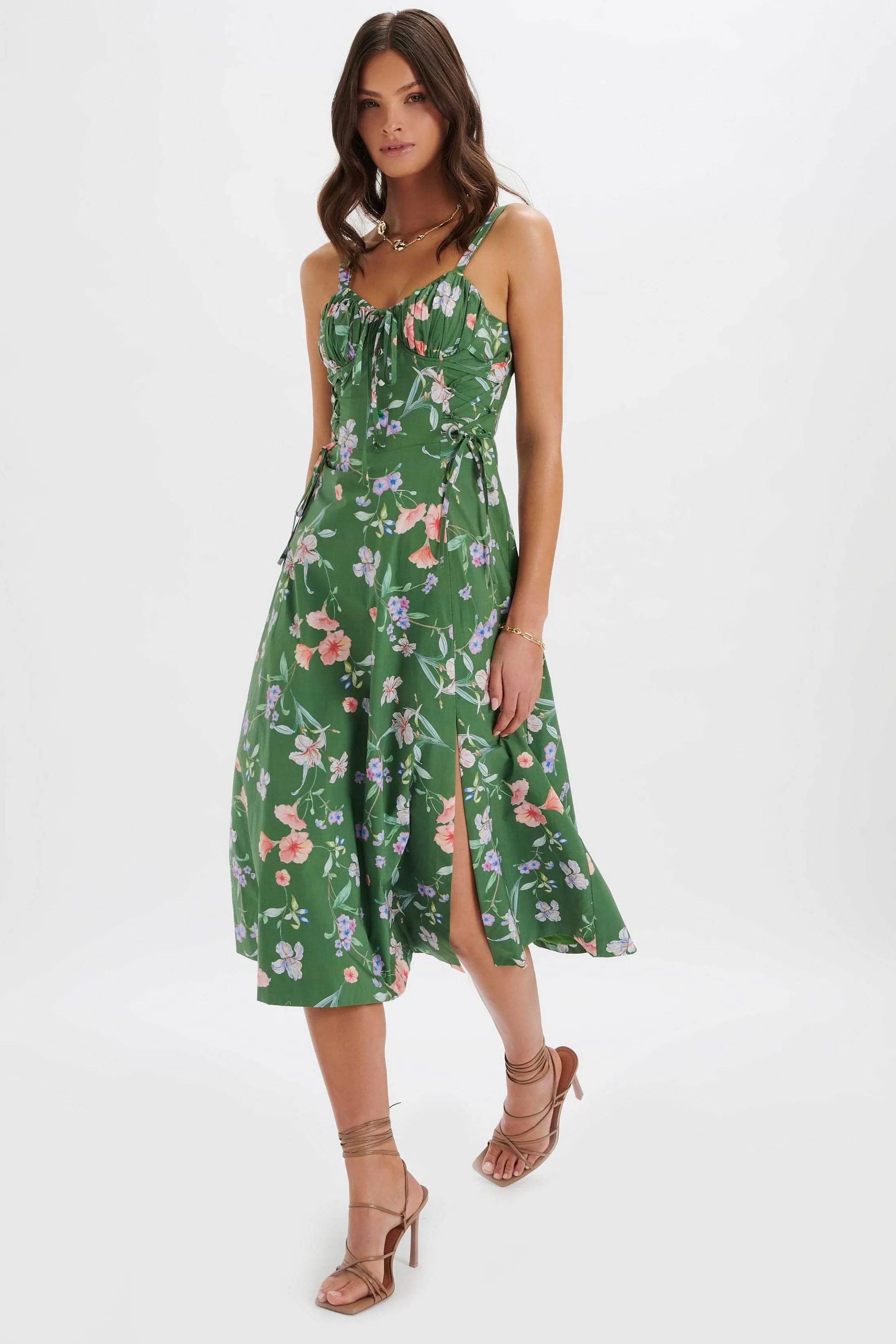 Lavish Alice Dresses<Rosey Gathered Longline Dress In Green Floral Print