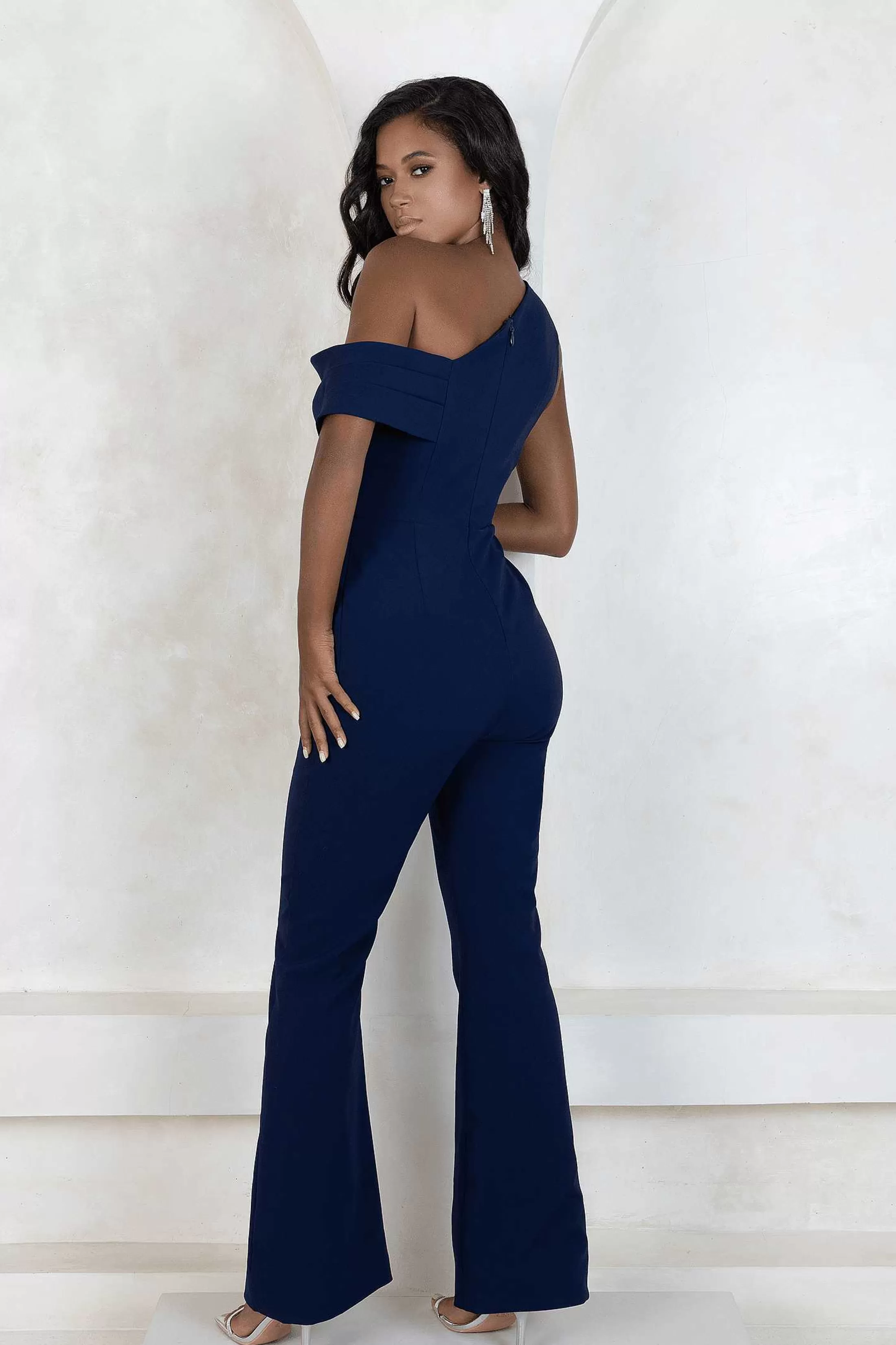 Lavish Alice Jumpsuits & Playsuits<Rylie One Shoulder Pleat Detail Jumpsuit In Navy