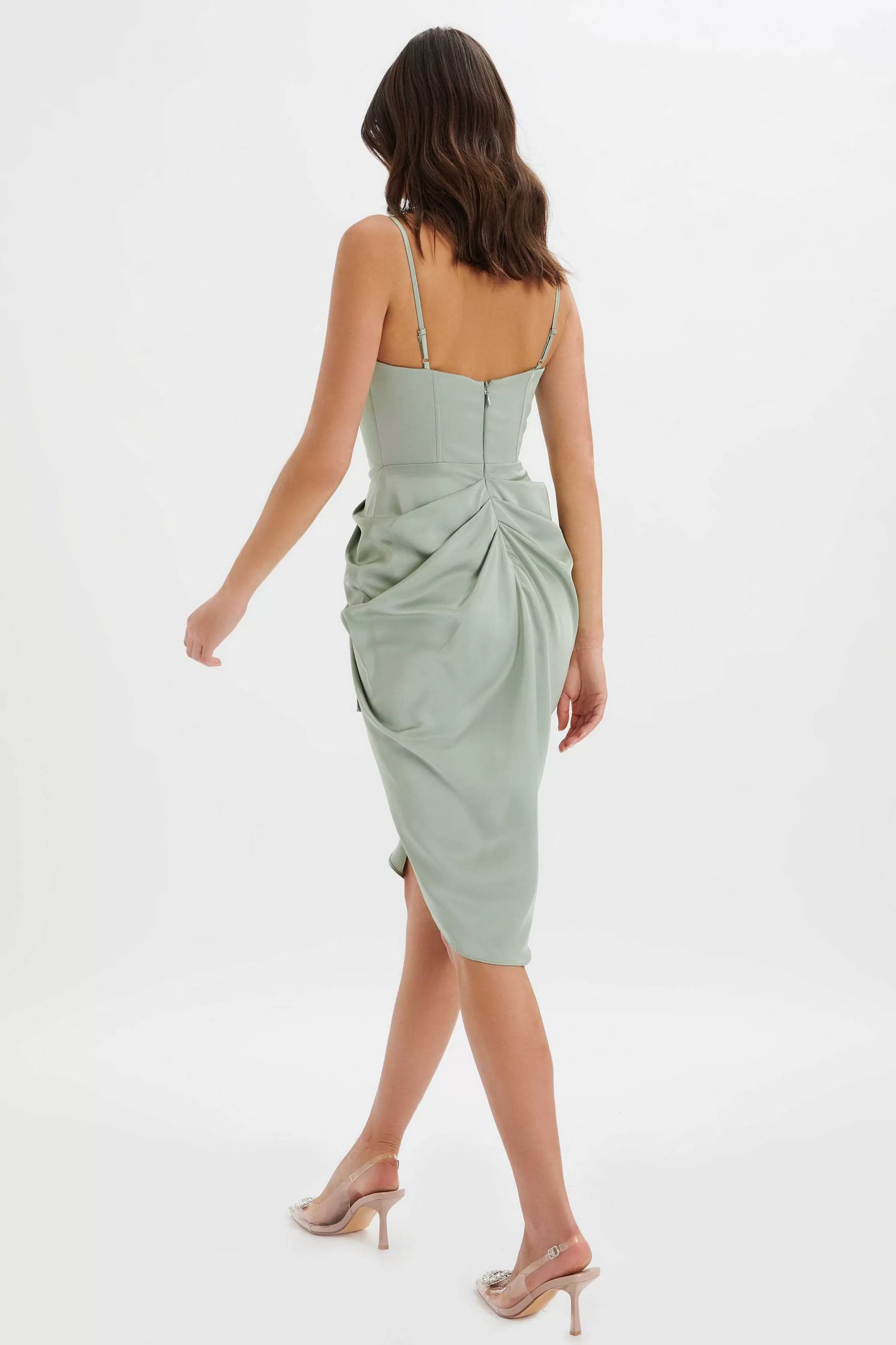 Lavish Alice Dresses<Selah Asymmetric Cowl Neck Draped Midi Dress In Sage