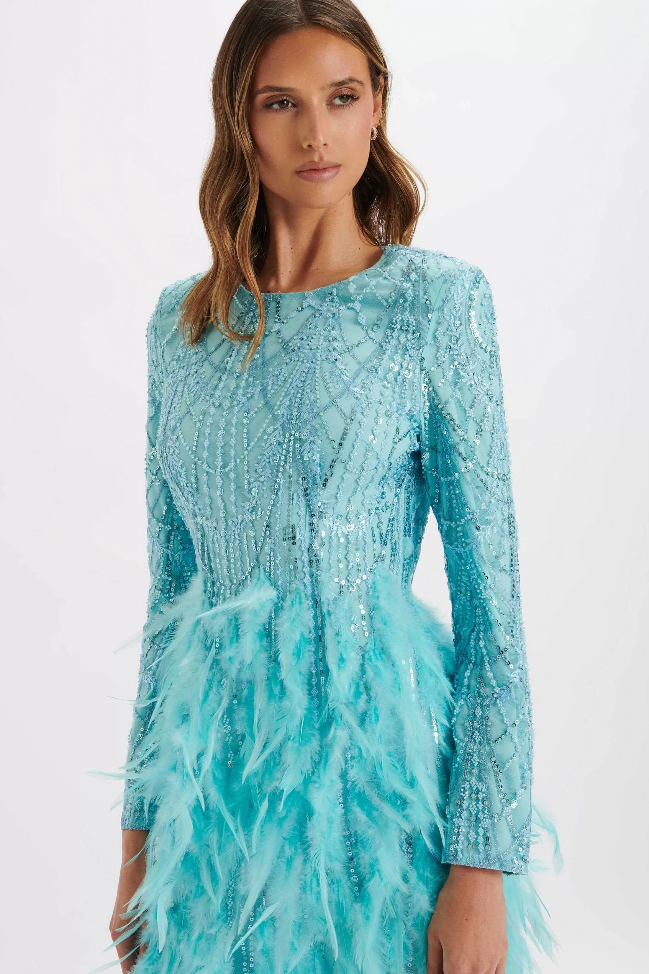 Lavish Alice Dresses<Selene Embellished Feather Mini Dress In Blue