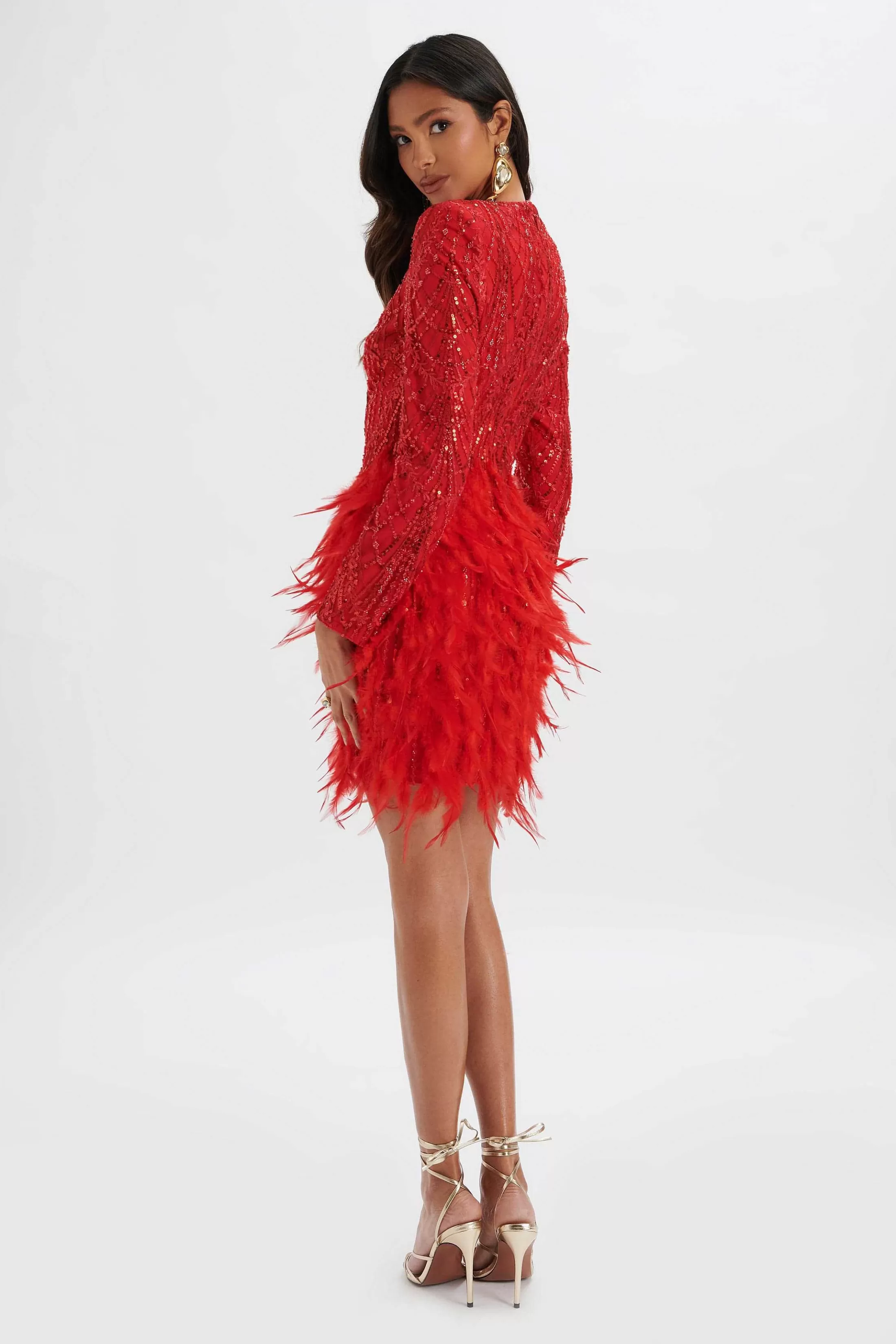 Lavish Alice Dresses<Selene Embellished Feather Mini Dress In Red