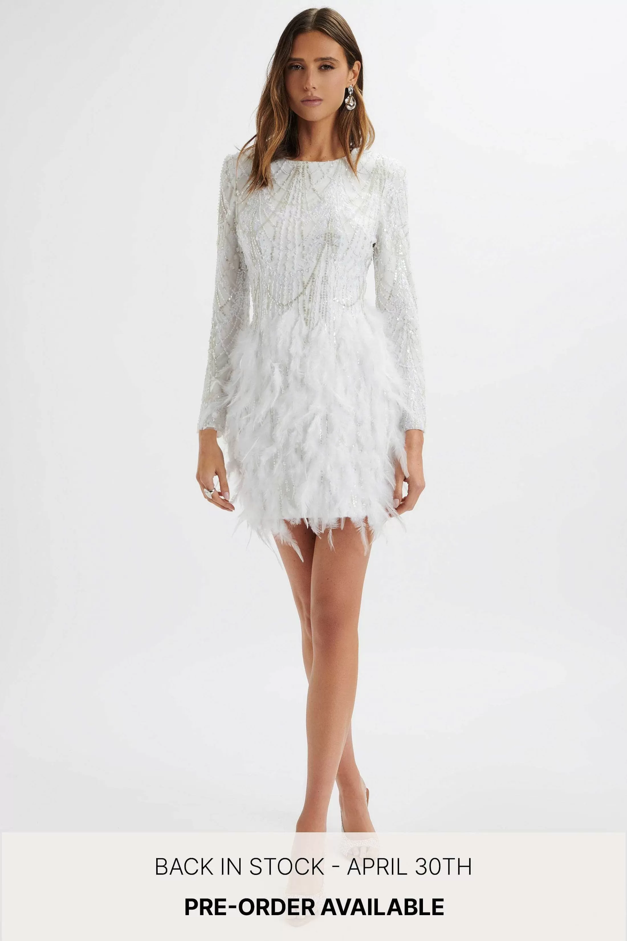 Lavish Alice Dresses<Selene Embellished Feather Mini Dress In White