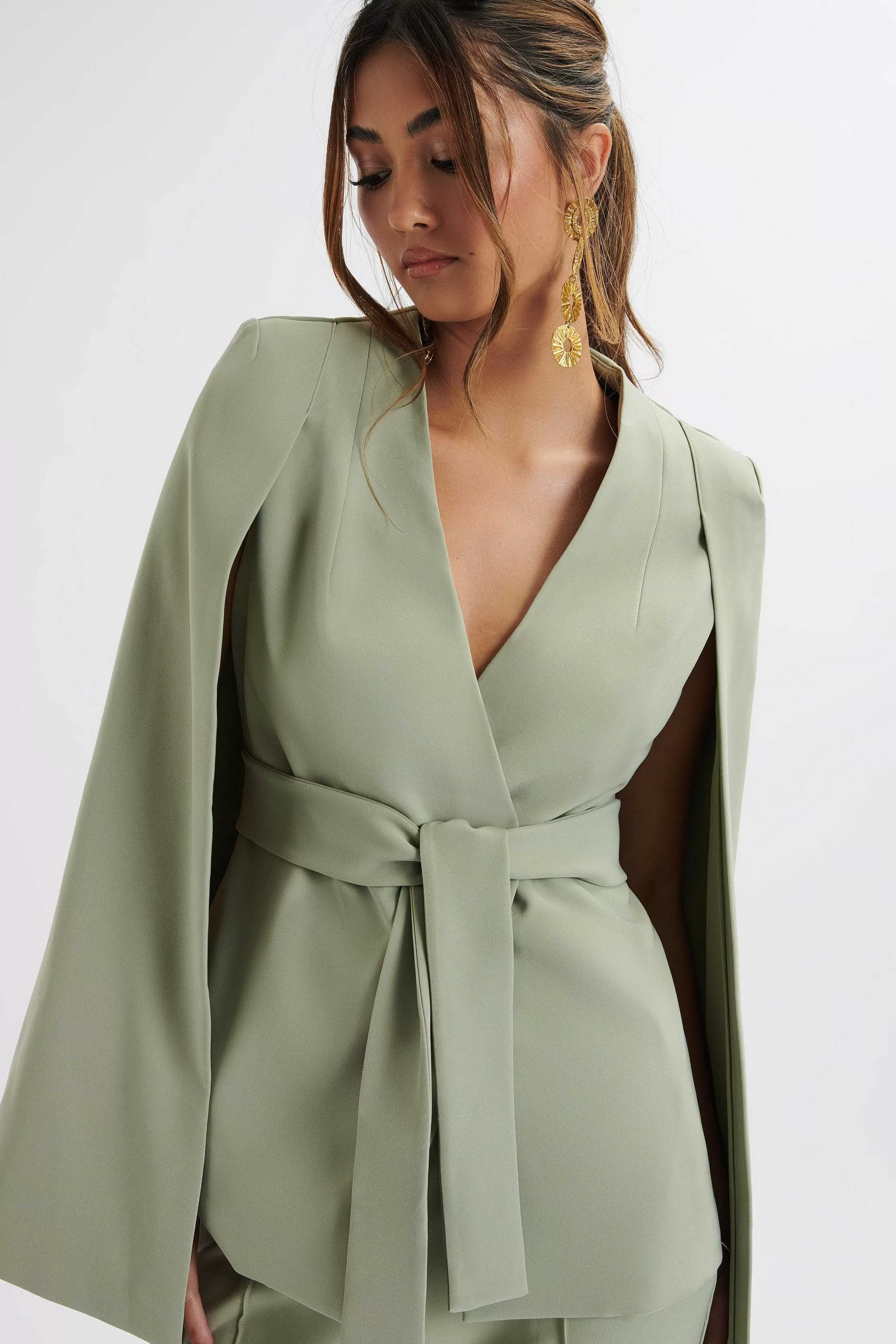 Lavish Alice Suiting<Skye Belted Cape Blazer Jacket In Sage Green