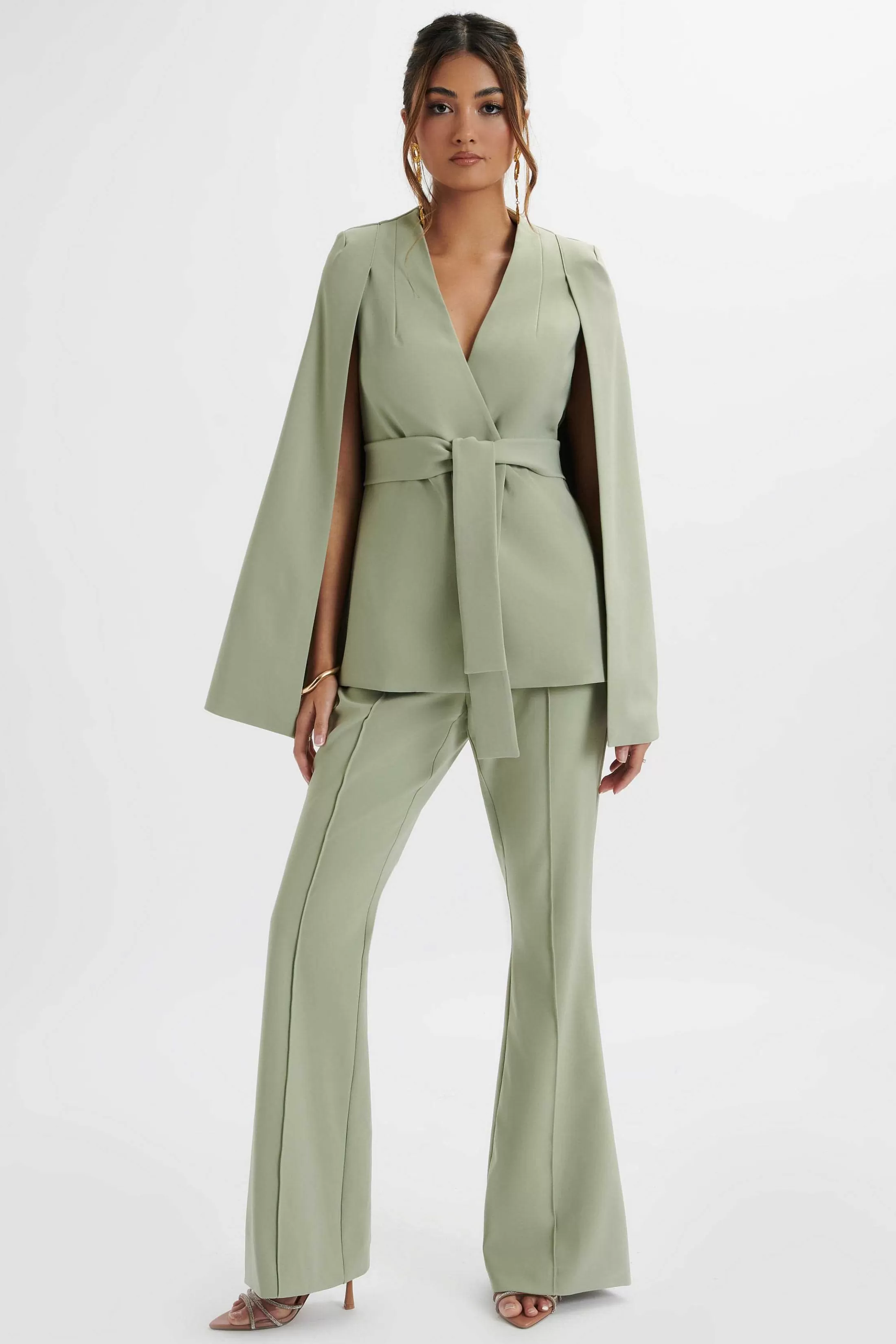 Lavish Alice Suiting<Skye Belted Cape Blazer Jacket In Sage Green