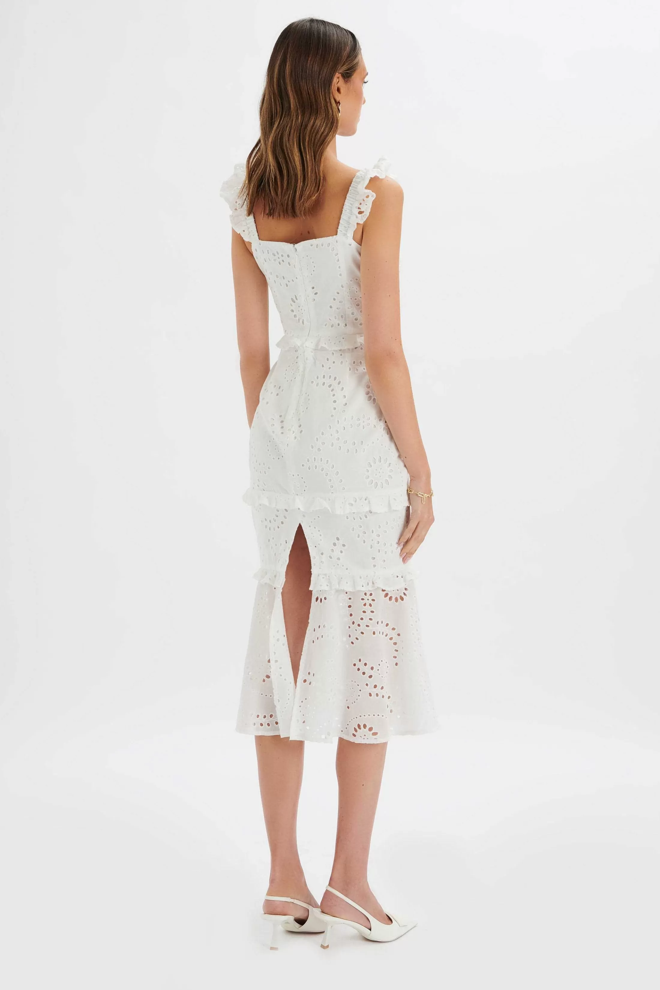 Lavish Alice Dresses<Sofi Broderie Anglais Ruffle Fishtail Midaxi In White