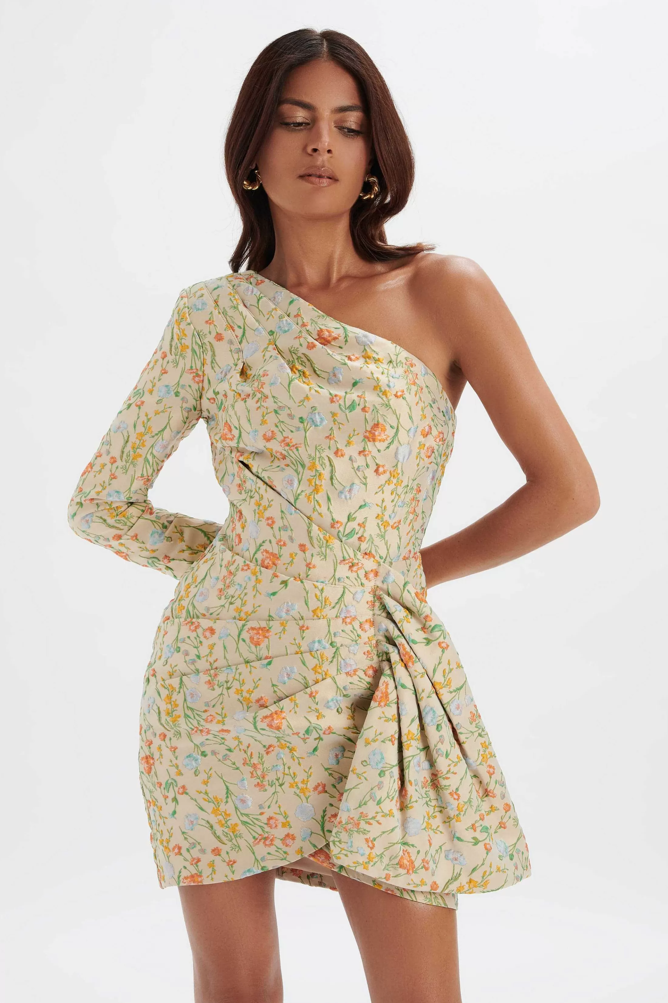Lavish Alice Dresses<Suki One Shoulder Wrap Mini Dress In Floral Brocade