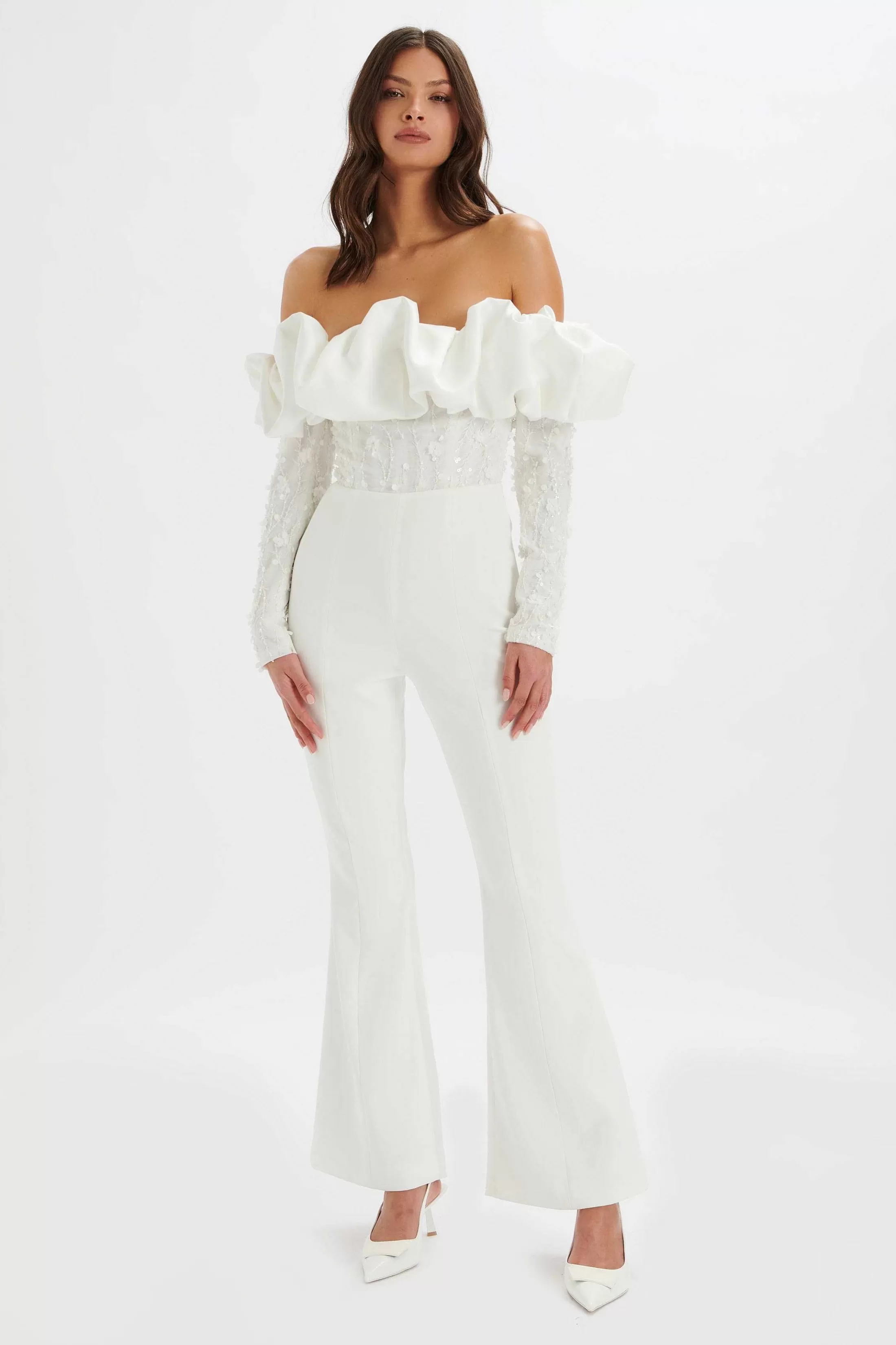 Lavish Alice Jumpsuits & Playsuits<Tallulah 3D Embroidered Satin Puff Jumpsuit In White