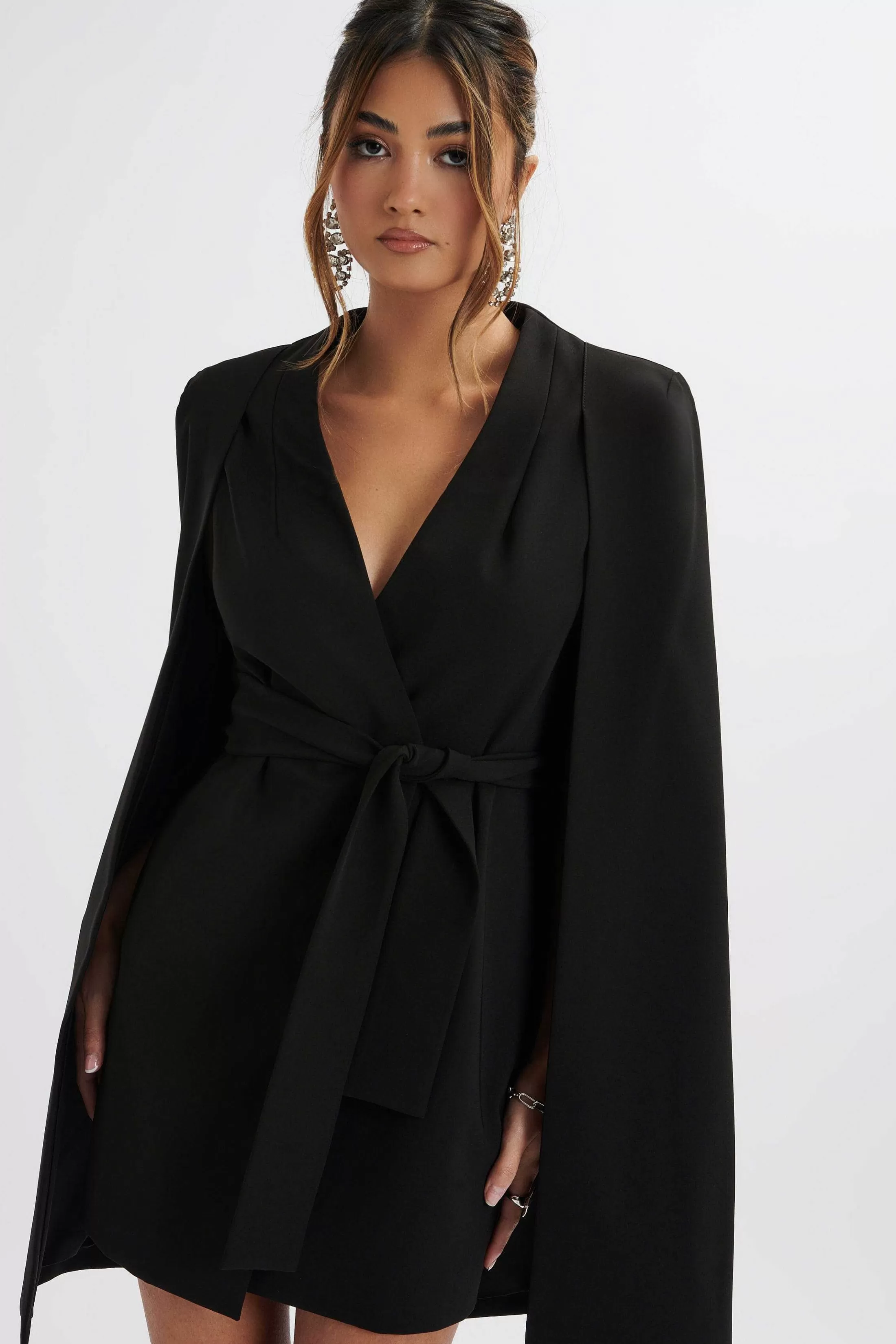 Lavish Alice Dresses<Tiffany Belted Cape Blazer Mini Dress In Black